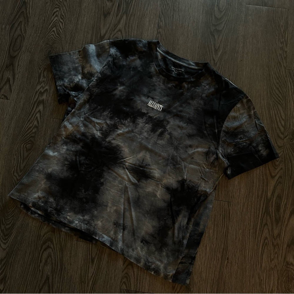 Men All Saints Black Logo Branded Grey Gray T Shirt